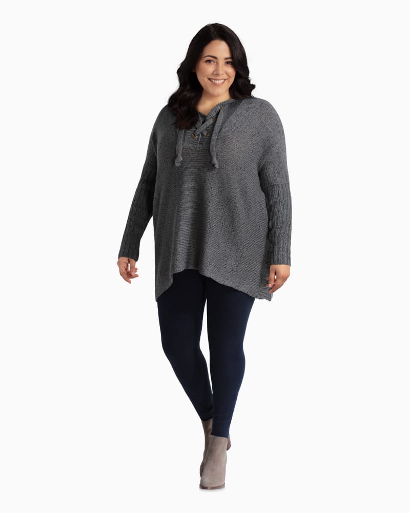 Plus size model with rectangle body shape wearing Autumn Lace-Up Hoodie Poncho by Meri Skye | Dia&Co | dia_product_style_image_id:111017